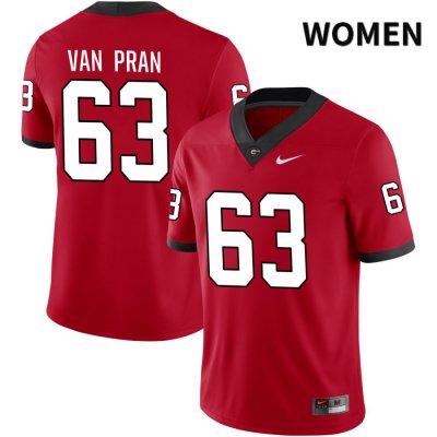 Women's Georgia Bulldogs NCAA #63 Sedrick Van Pran Nike Stitched Red NIL 2022 Authentic College Football Jersey XEQ4254VV